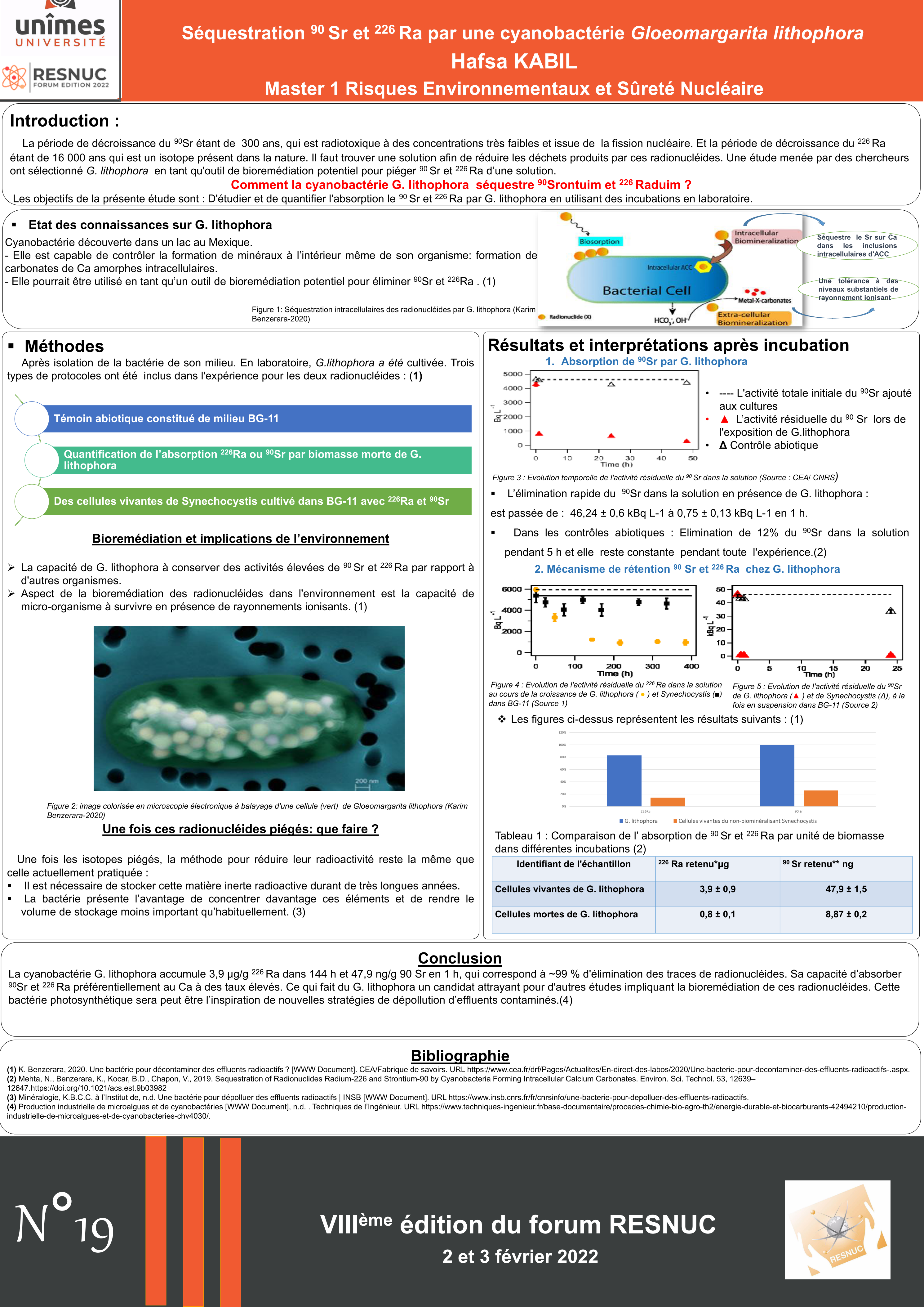 Poster #19 : Séquestration 90Sr et 226Ra par une cyanobactérie Gloeomargarita lithophora
